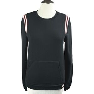 The Kooples Sport Women's Black Sweatshirt Top‎ Striped Shoulder Detail Pullover